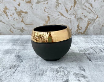Black Ceramic Tea Cup Plated with Gold or Platinum, Minimalist Men Gift