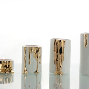 Ceramic Candle Holders with Dripping Gold, Candle Holder Centerpiece image 8