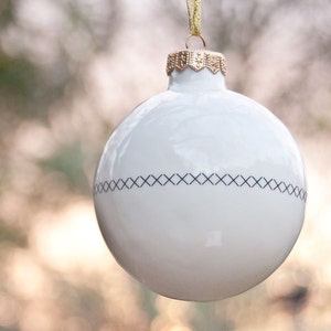 White Christmas Ornament with Cross Stitch Pattern, White Christmas Bauble, Ceramic Ornament image 4