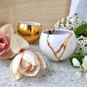 Kintsugi Teacup, White or Black Japanese Teacup, Kintsugi Candleholder image 10