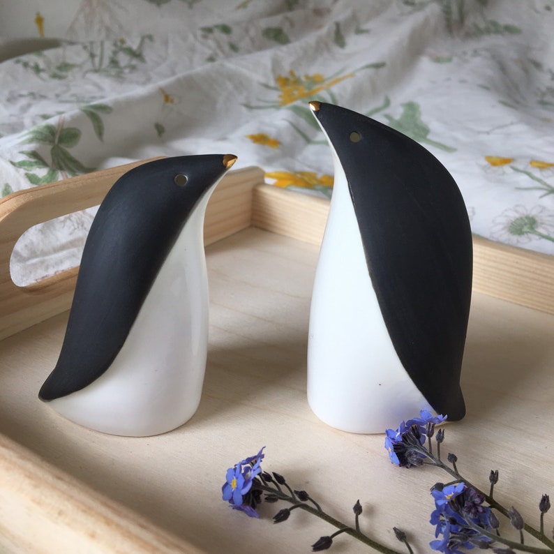 Penguins Salt and Pepper Shakers, Handmade porcelain Spice containers image 5