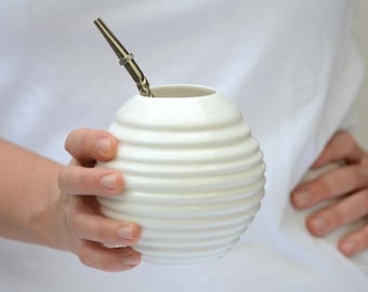 Gourde de maté blanche, tasse en céramique Yerba Mate, tasse en porcelaine mate