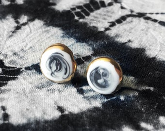 Marbled Stud Earrings with Gold Plating, Elegant and Cosmic Design