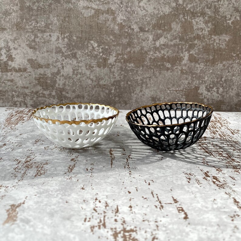 Lace Porcelain Bowl Plated with Gold, Small Decorative Trinket Dish image 6