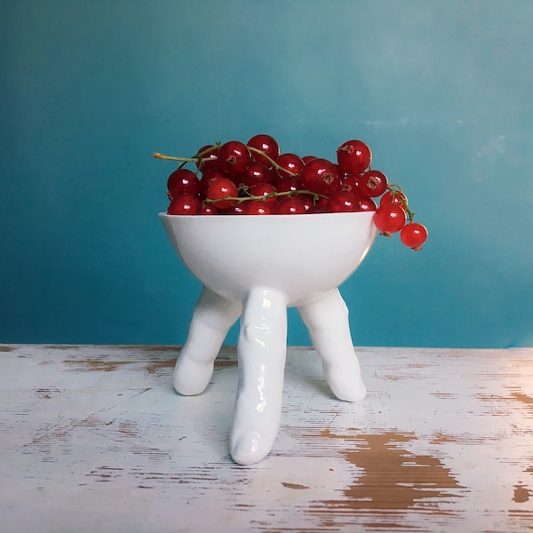Oil Burner, Porcelain Bowl with Fingers, Aromatherapy Bowl, Surrealistic Bowl, Quirky Bowl