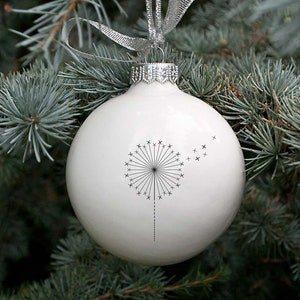 Bauble de Noël minimaliste avec pissenlit, grand ornement de Noël, ornement de Noël blanc image 1