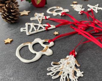 Ornements de Noël faits à la main, décorations de Noël en dentelle blanche