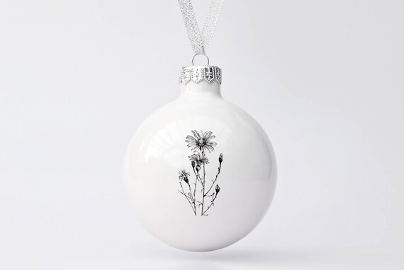 Boule De Noël Minimaliste Avec Vintage Camomille Dessin Boule De Noël Fait à La Main Avec Dessin Botanique