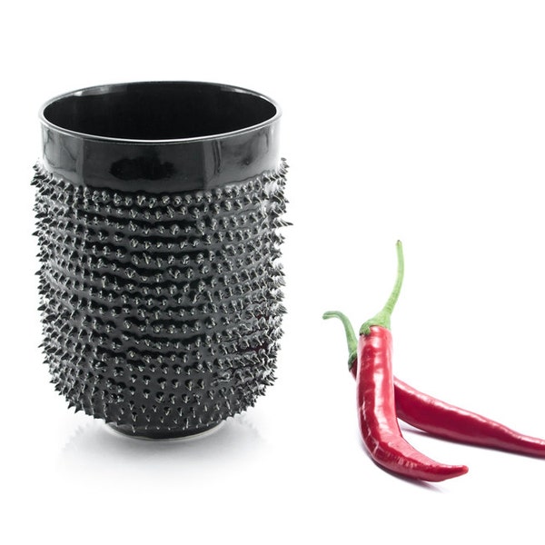 Black Ceramic Mug with Spikes, Big Handmade Coffee Mug
