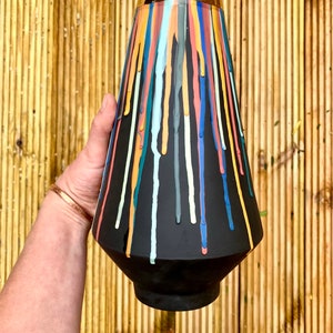 Large Vase with Colourful Drips and Gold Band image 3