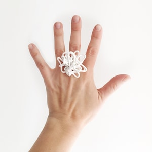 Porcelain Ring, White Doodle Ring, Satement Ring, Wearable Art