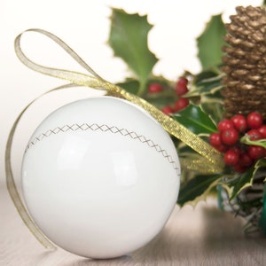 White Christmas Ornament with Cross Stitch Pattern, White Christmas Bauble, Ceramic Ornament image 3