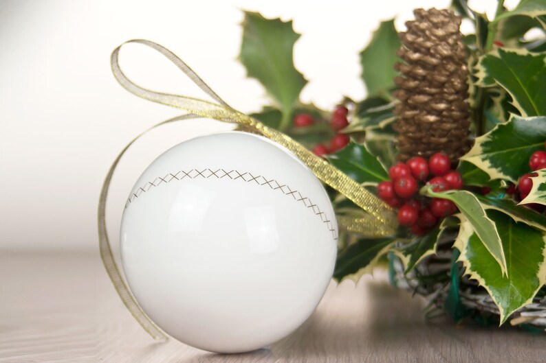 White Christmas Ornament with Cross Stitch Pattern, White Christmas Bauble, Ceramic Ornament image 3