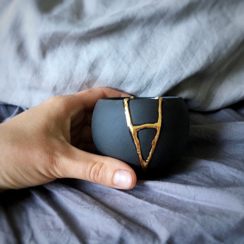 Kintsugi Teetasse, weiße oder schwarze japanische Teetasse, Kintsugi Kerzenhalter Bild 2