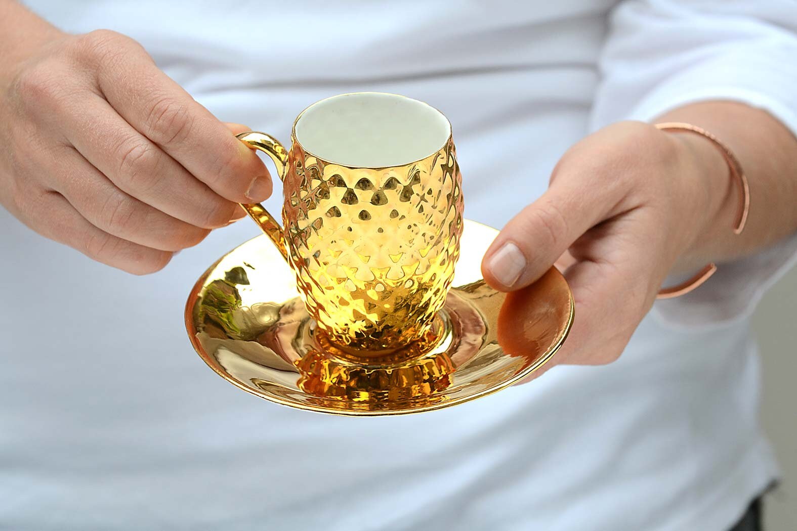 Tasse à Café en Or, Tasse Expresso Céramique avec Motif d'ananas, de Luxe