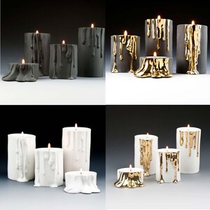 Ceramic Candle Holders with Dripping Gold, Candle Holder Centerpiece image 9
