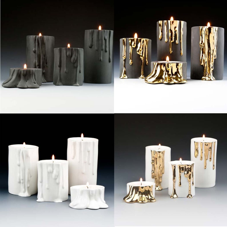 Modern White Candle Holders with FauxDripping Wax Decorated Etsy