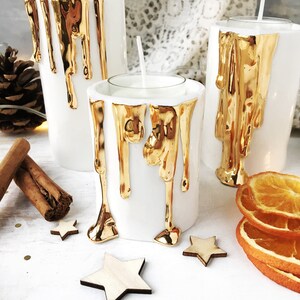 Ceramic Candle Holders with Dripping Gold, Candle Holder Centerpiece image 4