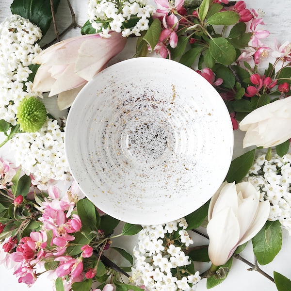 Gold Speckled Bowl, Textured Ceramic Bowl with Shimmering Gold Splash