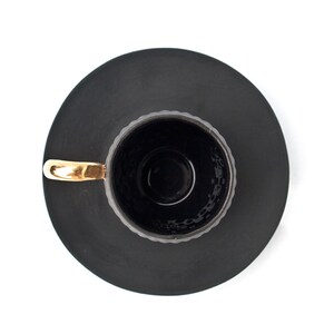 Small Black Textured Coffee Cup with Gold Handle