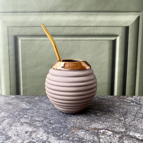 Handmade Yerba Mate Cup, Ceramic Mate Mug in Matte Grey 