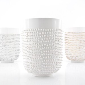 White Mug with Spikes, Spiked Porcelain Tumbler Mug image 5