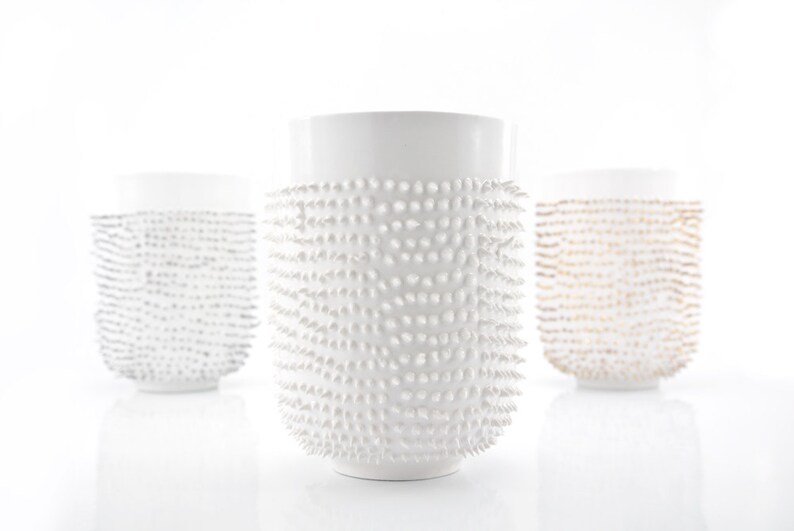 White Mug with Spikes, Spiked Porcelain Tumbler Mug image 5