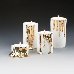 Ceramic Candle Holders with Dripping Gold, Candle Holder Centerpiece image 7