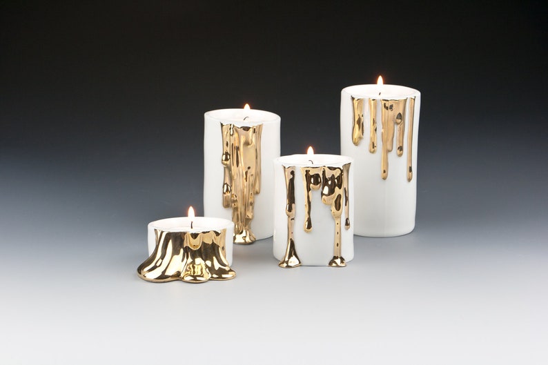 Ceramic Candle Holders with Dripping Gold, Candle Holder Centerpiece image 7