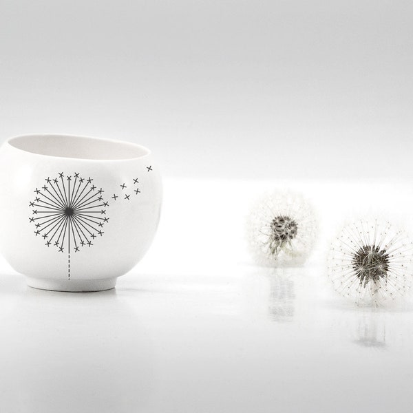 White Cup with Dandelion, Small Ceramic Bowl