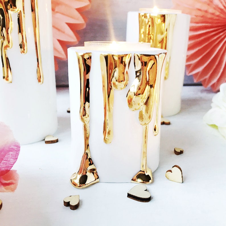 Black and Gold Candle Holders Modern Ceramic Candlesticks Etsy