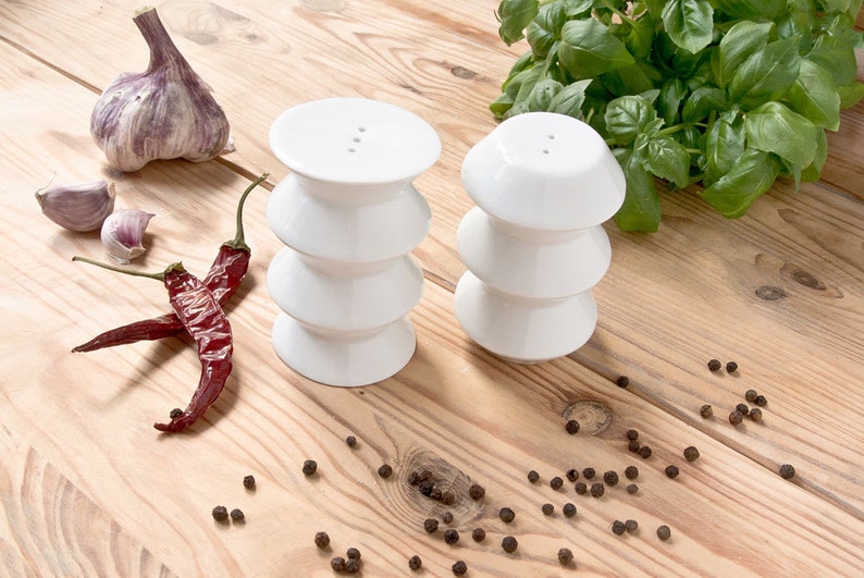 Salt and Pepper Shakers, White Porcelain Shakers, Modern Housewarming Gift image 1