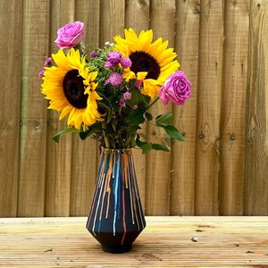 Large Vase with Colourful Drips and Gold Band image 1