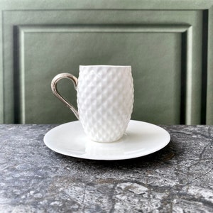 Small White Coffee Cup With Gold or Platinum Handle