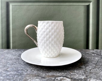 Small White Coffee Cup With Gold or Platinum Handle