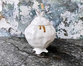 Quirky Sugar Bowl, Ceramic Sugar Bowl Decorated with Gold, Mad Hatters Tea Party Sugar Bowl