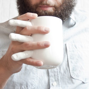 Funny Finger Mug, Large Handmade Coffee Mug with Fingers