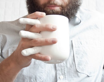 Funny Finger Mug, Large Handmade Coffee Mug with Fingers