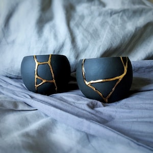 Kintsugi Teacup, White or Black Japanese Teacup, Kintsugi Candleholder image 7