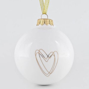 White Christmas Bauble with Heart, Minimalist Christmas Bauble, Christmas Tree Decoration image 7