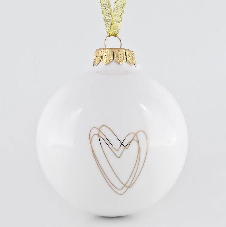 White Christmas Bauble with Heart, Minimalist Christmas Bauble, Christmas Tree Decoration image 7