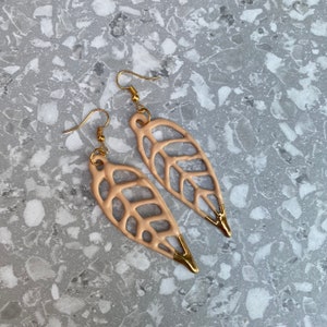 Filigree Leaf Earrings, Porcelain Drop Earrings image 7