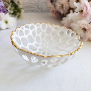 Lace Porcelain Bowl Plated with Gold, Small Decorative Trinket Dish image 10