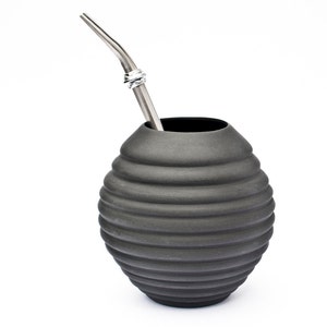 Black Ceramic Mate Gourd, Black Yerba Mate Mug, Big Ceramic Mug image 1