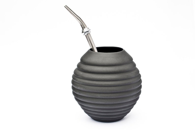 Black Ceramic Mate Gourd, Black Yerba Mate Mug, Big Ceramic Mug image 1