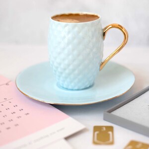 Pink Coffee Cup with Gold Handle, Small Handmade Cup and Saucer image 2