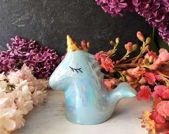 Cute Unicorn Figurine, Rainbow Unicorn, Blue Unicorn