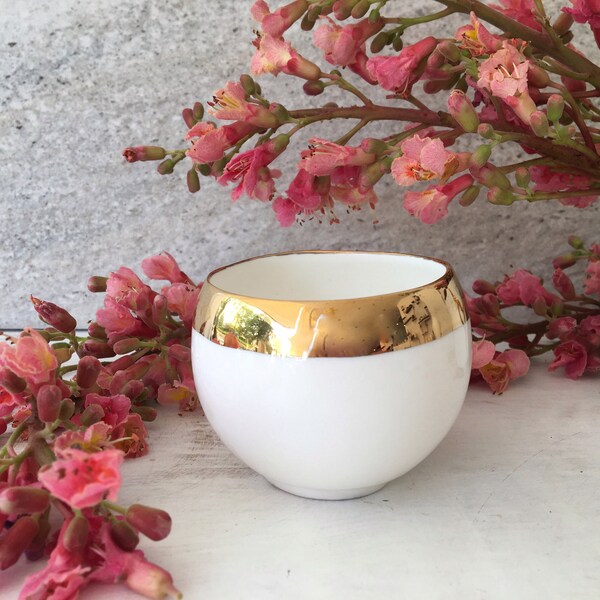 Minimalist Cup with Gold Rim, Handmade Porcelain Bowl