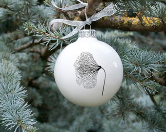 Big Christmas Ornament with Gingko Skeleton Leaf, White Christmas Tree Deroration, Minimalist Holiday Decor