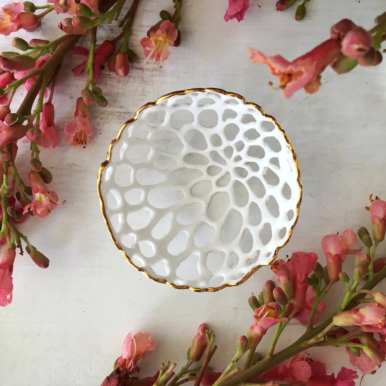 Lace Porcelain Bowl Plated with Gold, Small Decorative Trinket Dish image 8